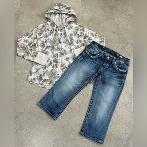 Womens MISS ME/CARHARTT Cropped Jeans & Hoodie, sz 29